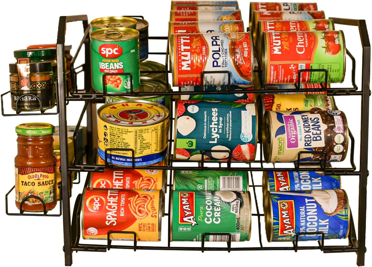 Can organiser, pantry storage, stackable can rack, kitchen organisation