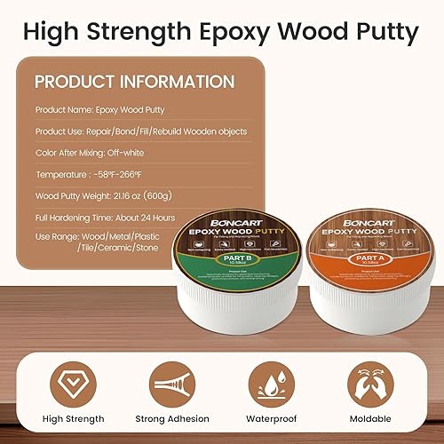 Miniatura 2 de Masilla epoxi para madera, masilla de alta resistencia, masilla epoxi teñible de 2 partes, kit de reparación estructural de madera de 21.16 oz, kit