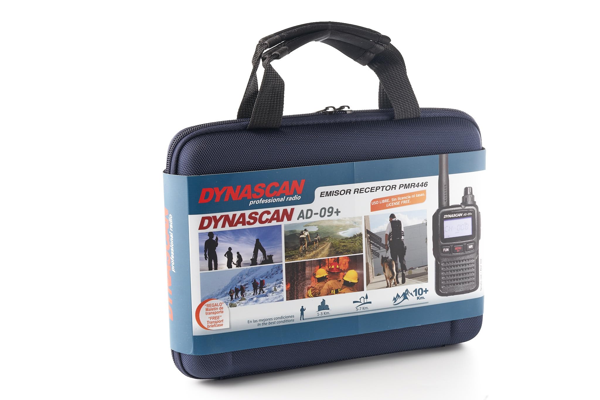 Dynascan AD-09+ Plus Pack de 2 Talkies-Walkies PMR446 avec Mallette Professionnelle – Ultra-Compact, Châssis Aluminium, 16 Canaux, Recharge USB, Oreillettes Incluses