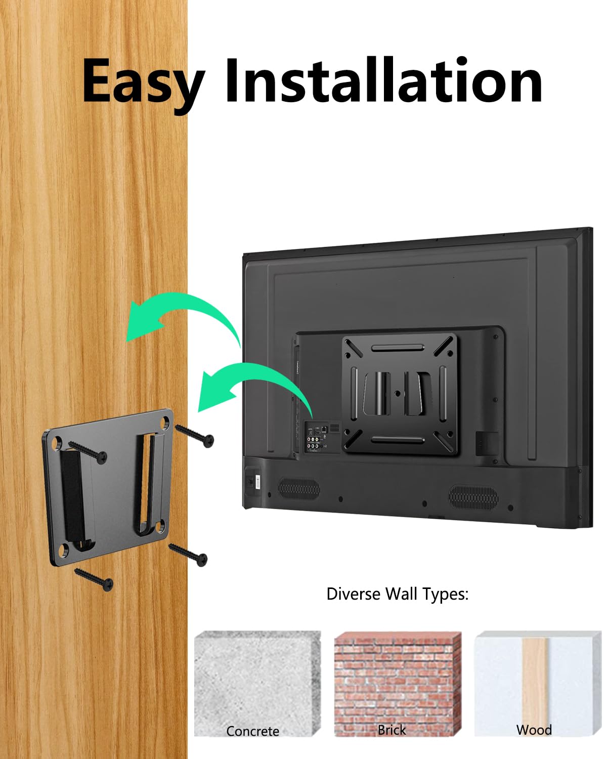 Paquete de 2 soportes de pared para monitores de computadora, soporte de TV pequeño para televisores LED LCD de 14 a 27 pulgadas, soporte de TV RV de perfil bajo fijo con soporte VESA de 100