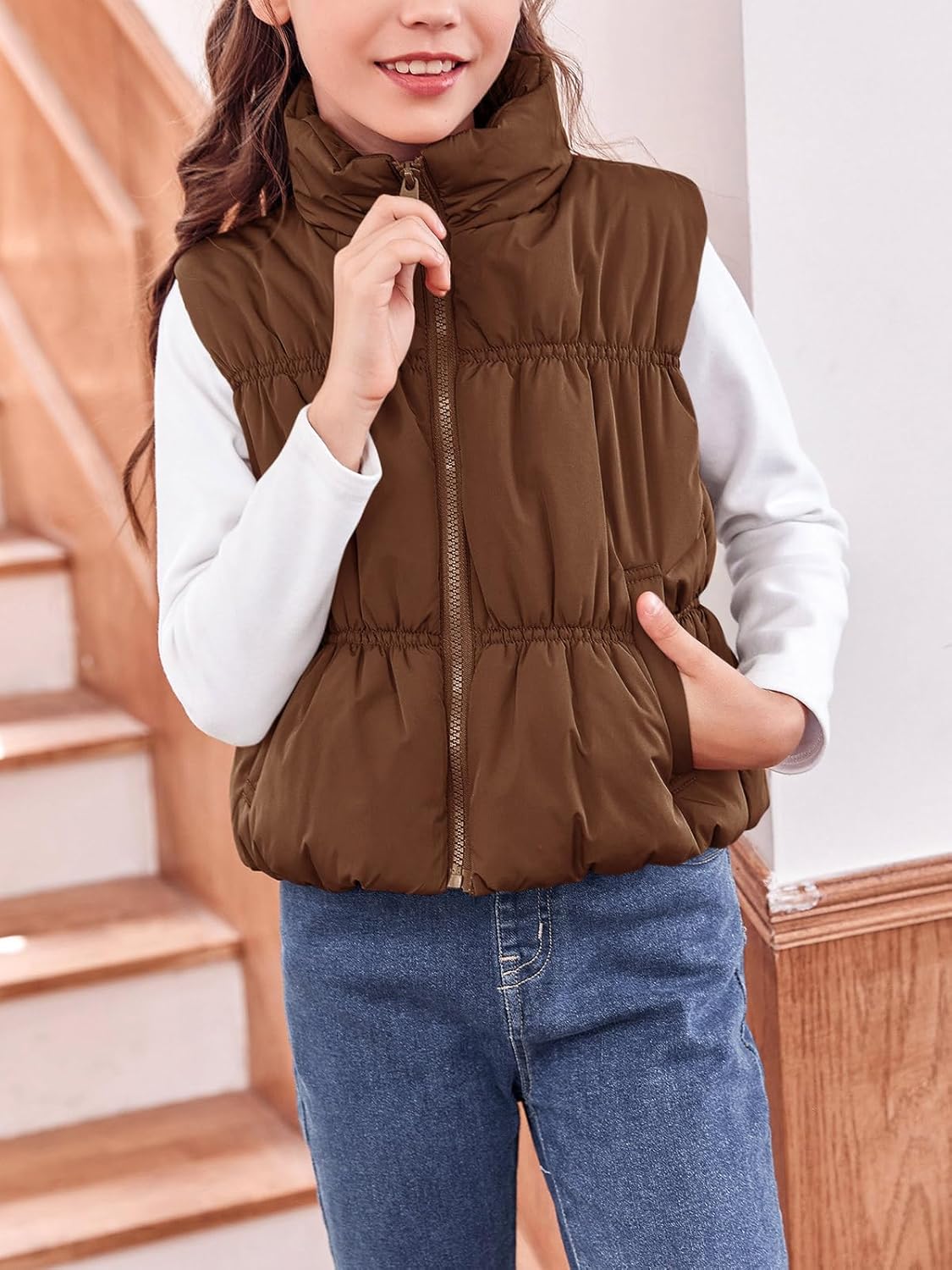 Imily Bela Girls Puffer Vest Stand Collar Sleeveless Warm Jacket Cute Outerwear With Pockets 7-14 Years - Image 2