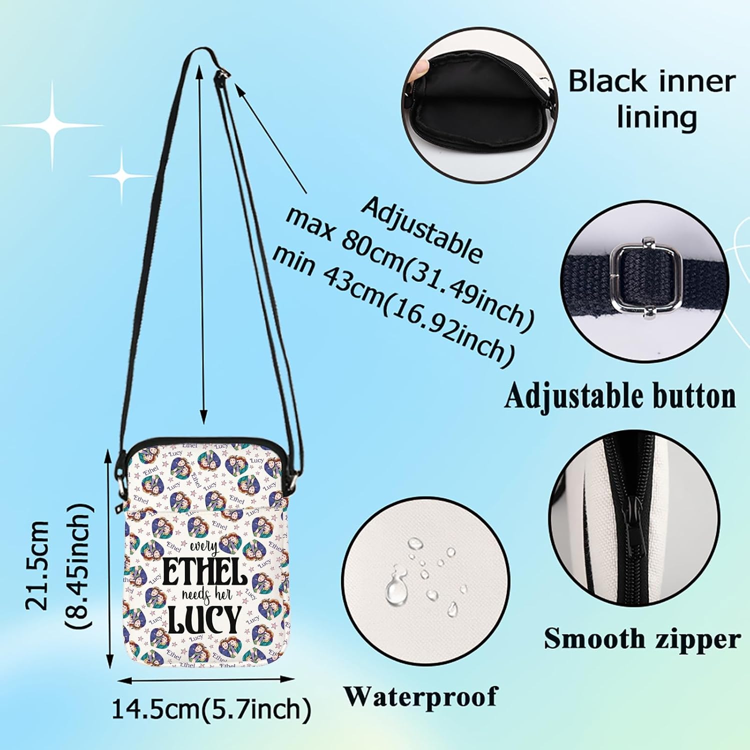 G2TUP Lucy & Ethel Crossbody Bag Friends Gift Every Ethel Needs Her Lucy Shoulder Bag Best Friends Merch