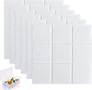 Yoillione Pin Board Square Felt Board Tiles Self Adhesive Notice Board for Home and Office, White Bulletin Board Sticky DIY Memo Boards for Wall Hecorative with 30 Push Pins