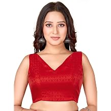 Chandrakala Sleeveless Blouses for Women Sarees,V Neck Backless Readymade Crop top CholiB218-P