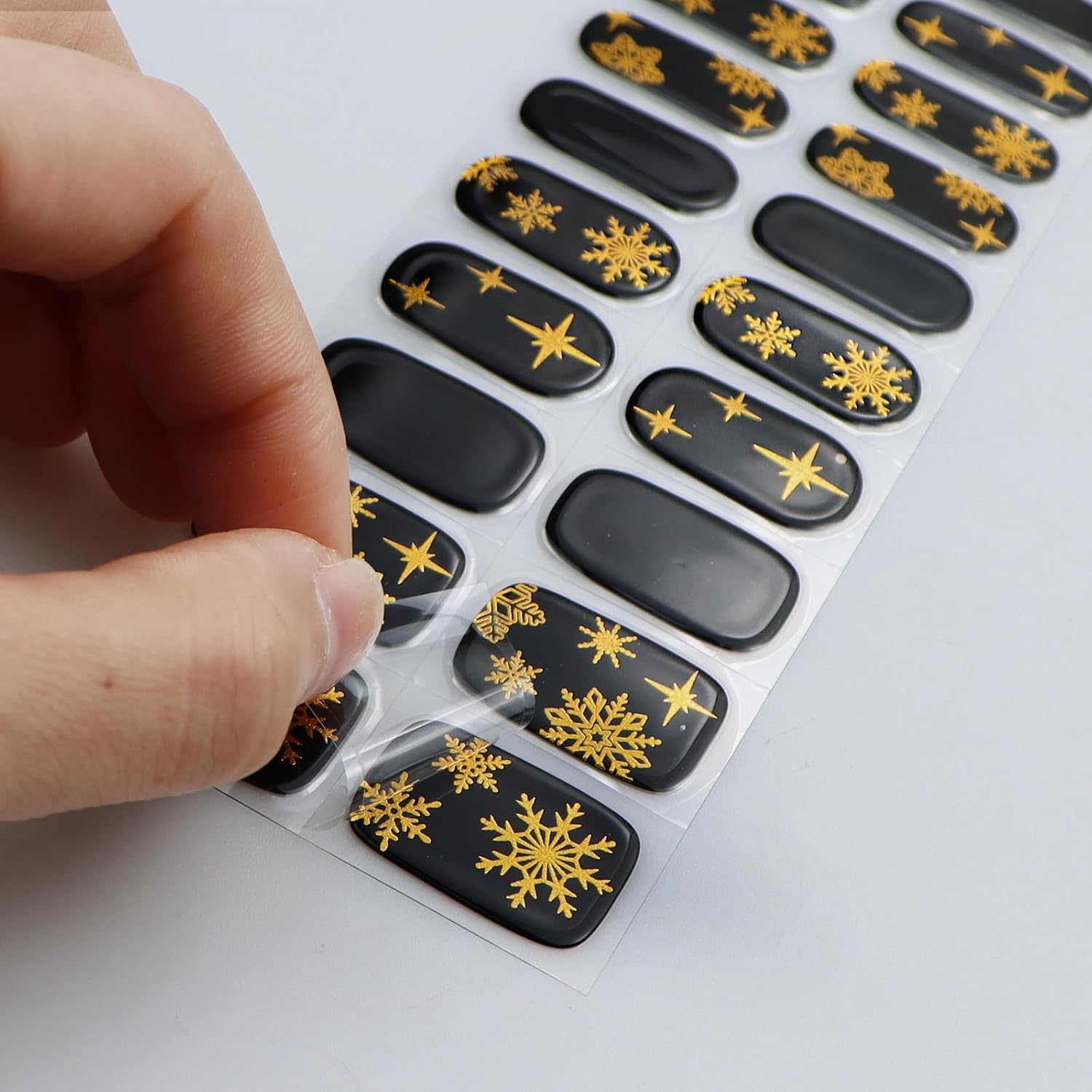 JMEOWIO Semi Cured Gel Strips Nail Art Sticker Wrap Christmas Snowflake