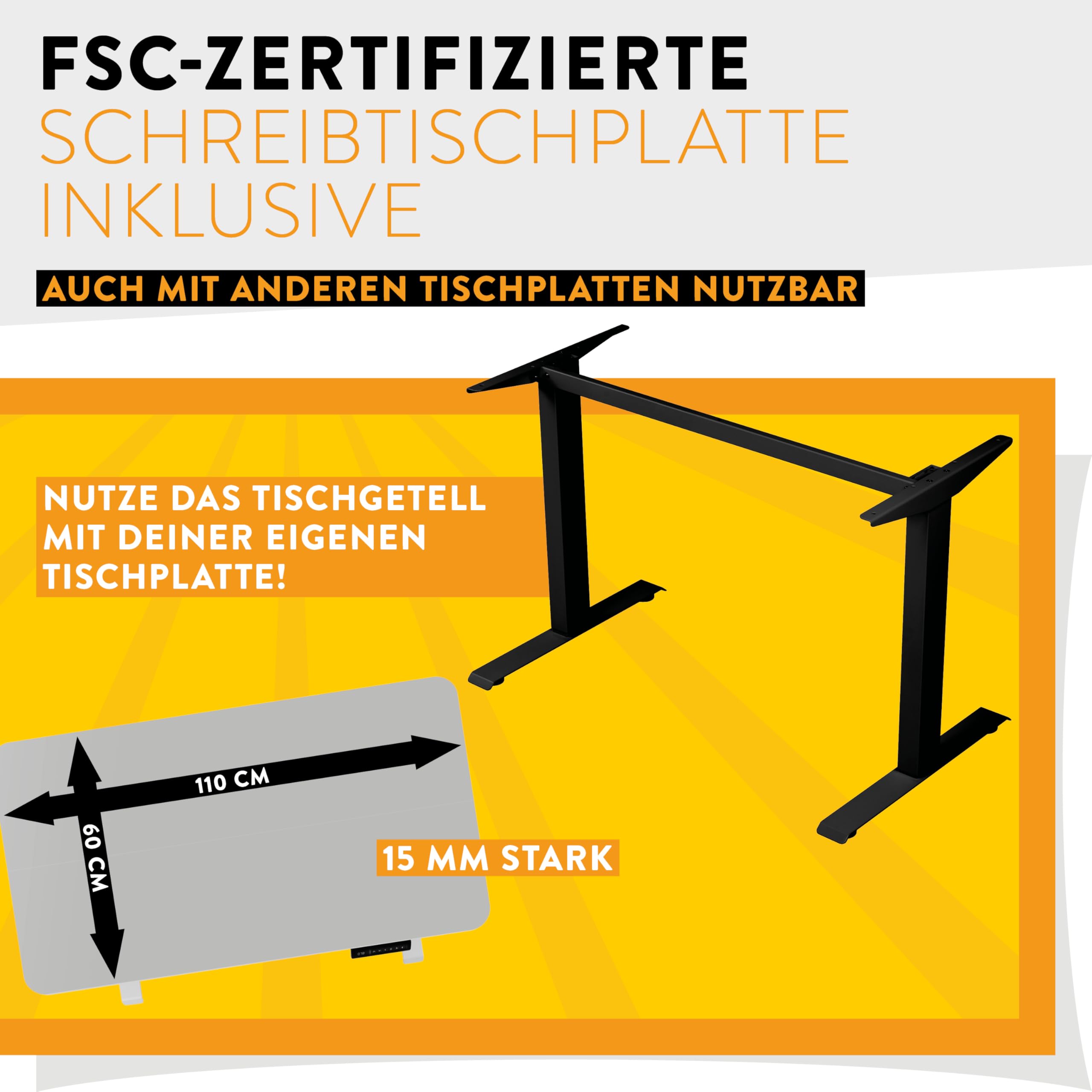 boho office® Elektrisch höhenverstellbarer Schreibtisch - 4 Speicherplätze und FSC-zertifizierter Tischplatte mit abgerundeten Ecken, UDESK Weiß/Schwarz