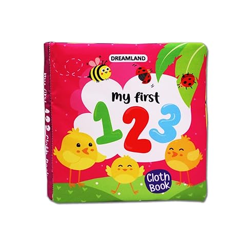 Dreamland Baby My First Cloth Book 123 With Squeaker And Crinkle Paper Cloth Books For Toddler Kids Early Development Cloth Book Learning Educational Baby Book, Multicolor