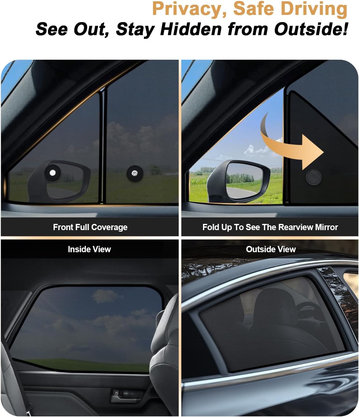 ECOZEN Car Window Sunshade for 2024-2025 2026 Toyota Tacoma Accessories - 4 Pcs Pack Side Sun Shade Magnetic Sunshade Insulate Heat & UV with Breathable Mesh - 2024-2026 Tacoma Double Cab Only