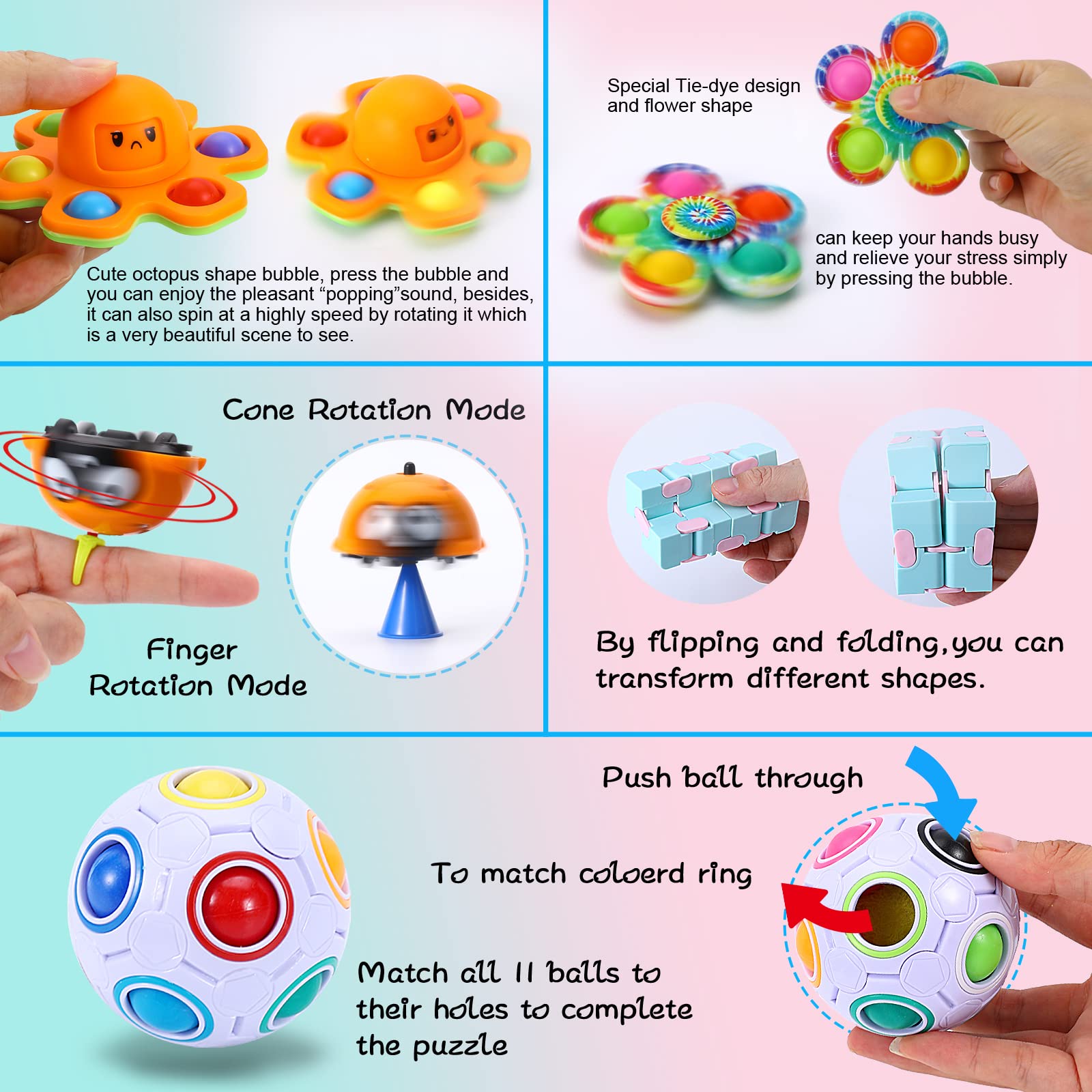 Navona 150Pcs Fidget Toys Pack , Push Pop Bubble Fidgets Toy Pack