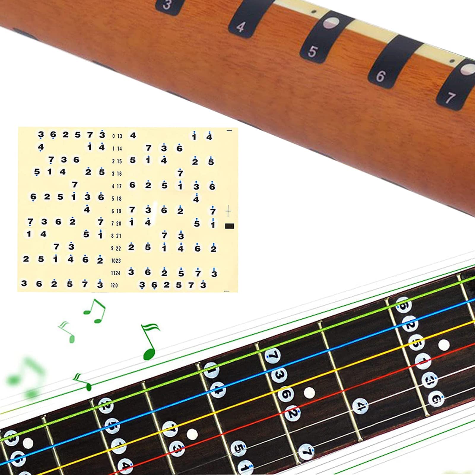 2PCS Colorful Guitar Fretboard Stickers with 1pc Black and White Numbers Stickers and 2pc Guitar Picks for 6 Strings Acoustic Electric Guitars (Colorful+White) - Image 3