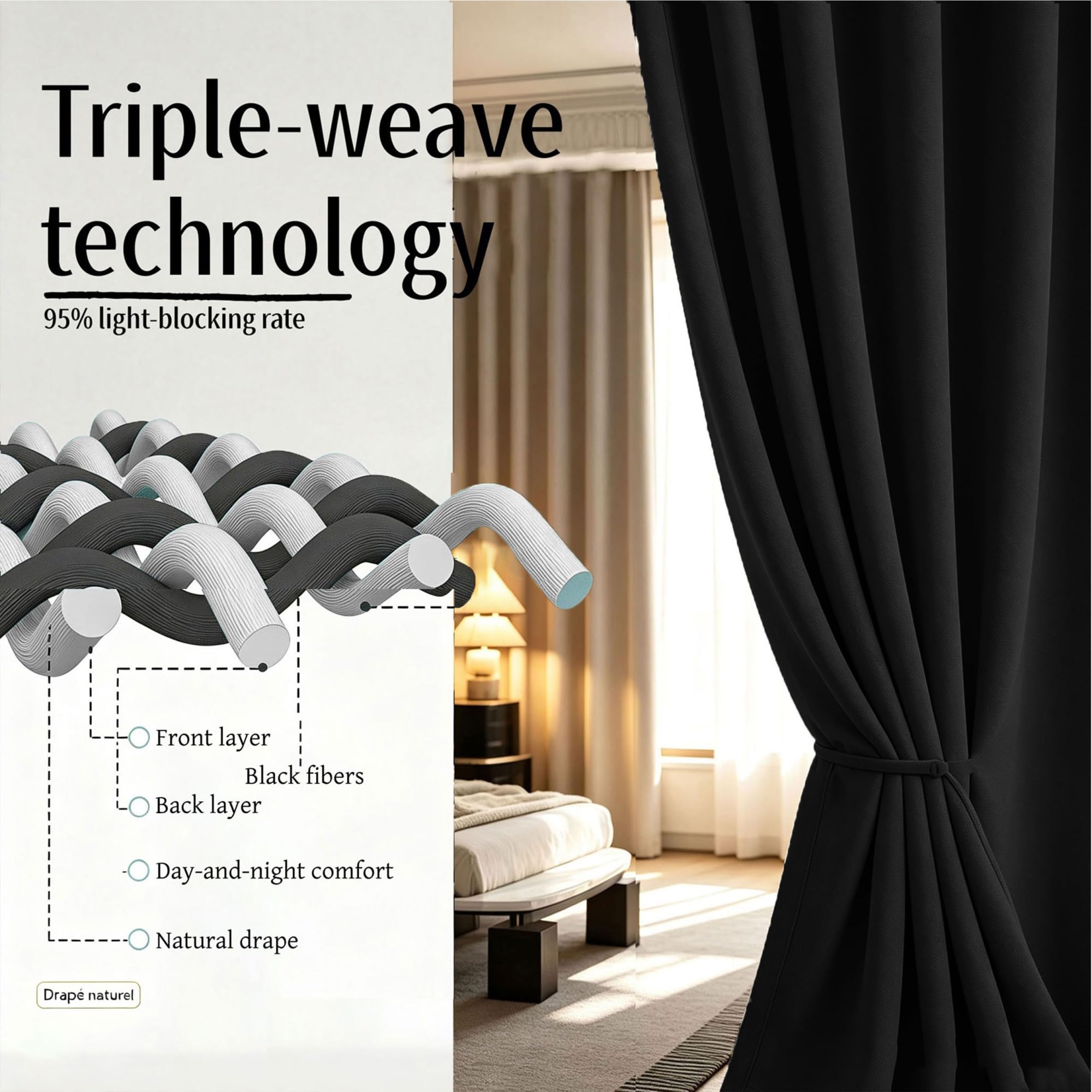 Cortinas Salon Opacas 300 x 170 cm Termica Aislante, con Ojales Cortinas Modernas Suave, Anti Luz, Modernas para Salon Dormitorio Habitacion, Negro