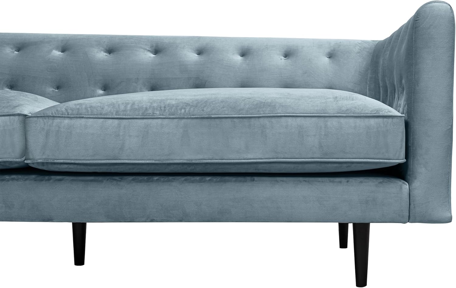 Armen Living Annabelle 80" Modern Bluestone Velvet Sofa with Black Wood Legs