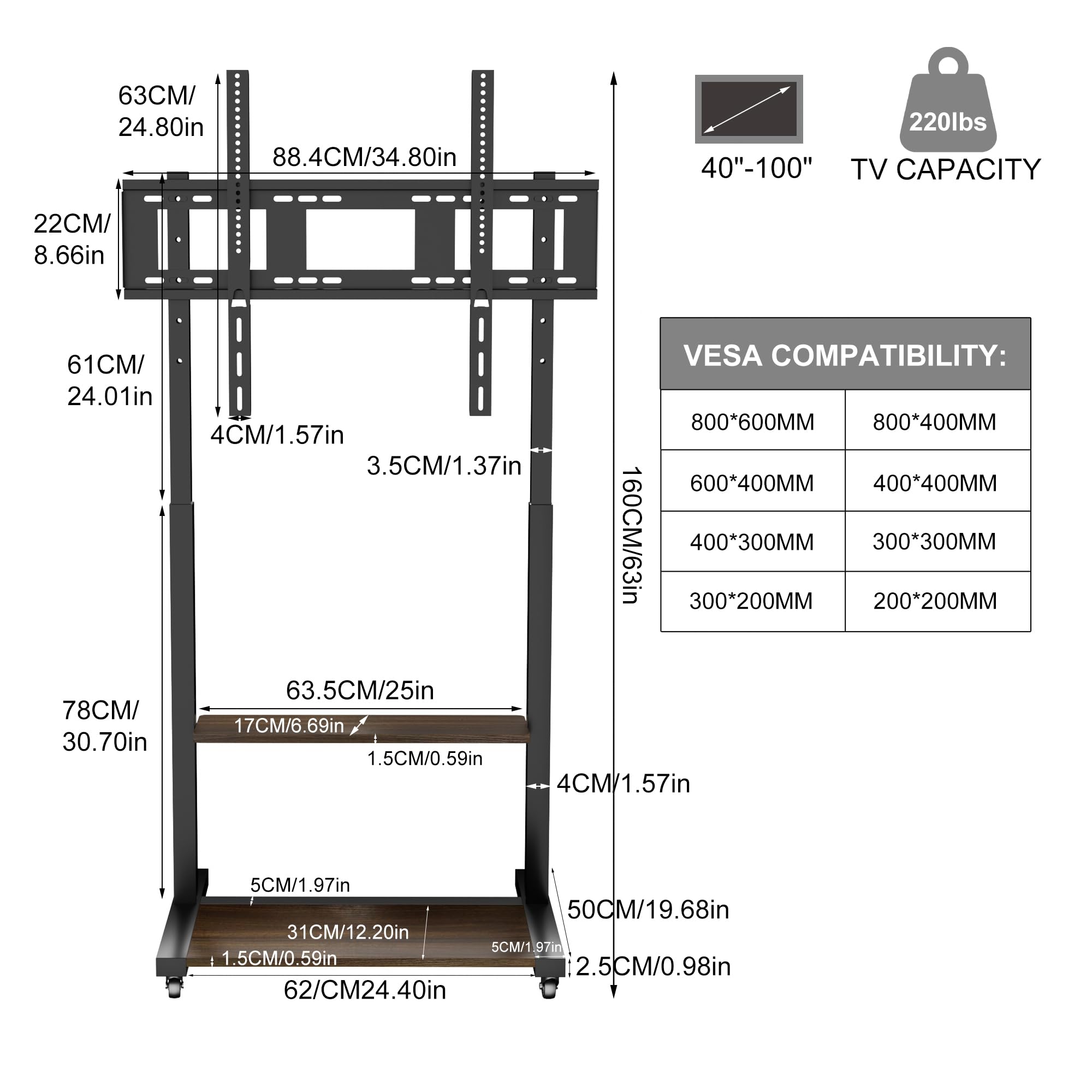 Stante diégese di prodotto, un titolo SEO adatto potrebbe essere:

Mobile Stand TV Vesa Adattabile 40-100 Pollici - Dettaglio
