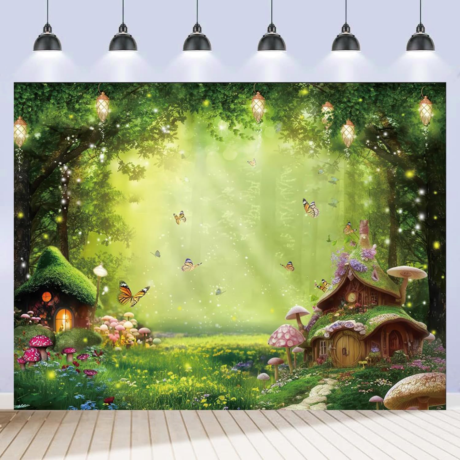 Enchanted Forest Backdrop 10x8ft Spring Garden Fairy Tale Wonderland Mushroom Green Magic Woodland Photo Background Kids Girl Birthday Party Wedding