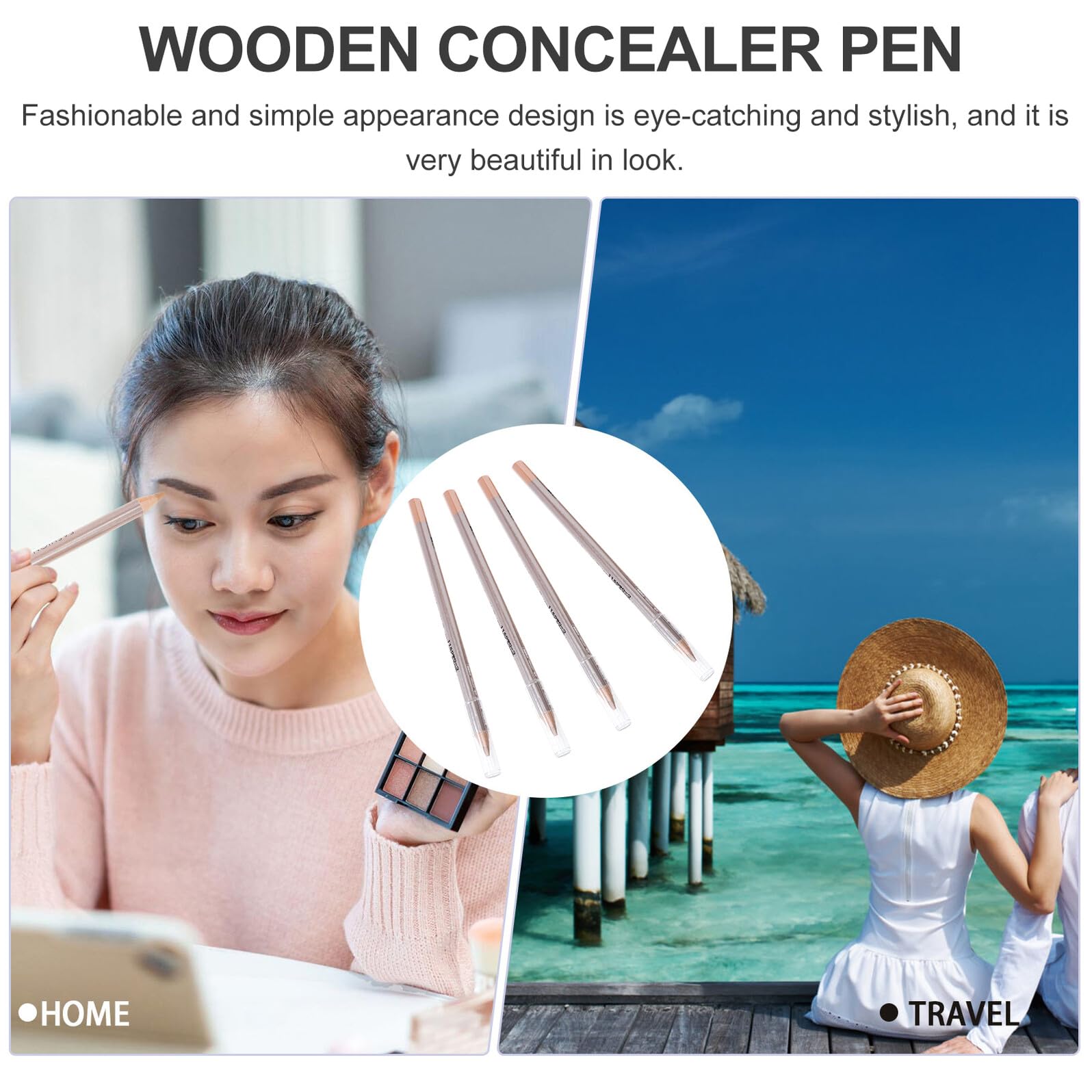 Stylo Correcteur de Teint en Bois 4 Pièces, Couverture Nette