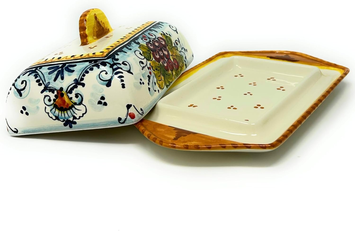 CERAMICHE D'ARTE PARRINI- Italian Ceramic Butter Dish Hand Painted Decorated Grape Made in ITALY Tuscan Art Pottery
