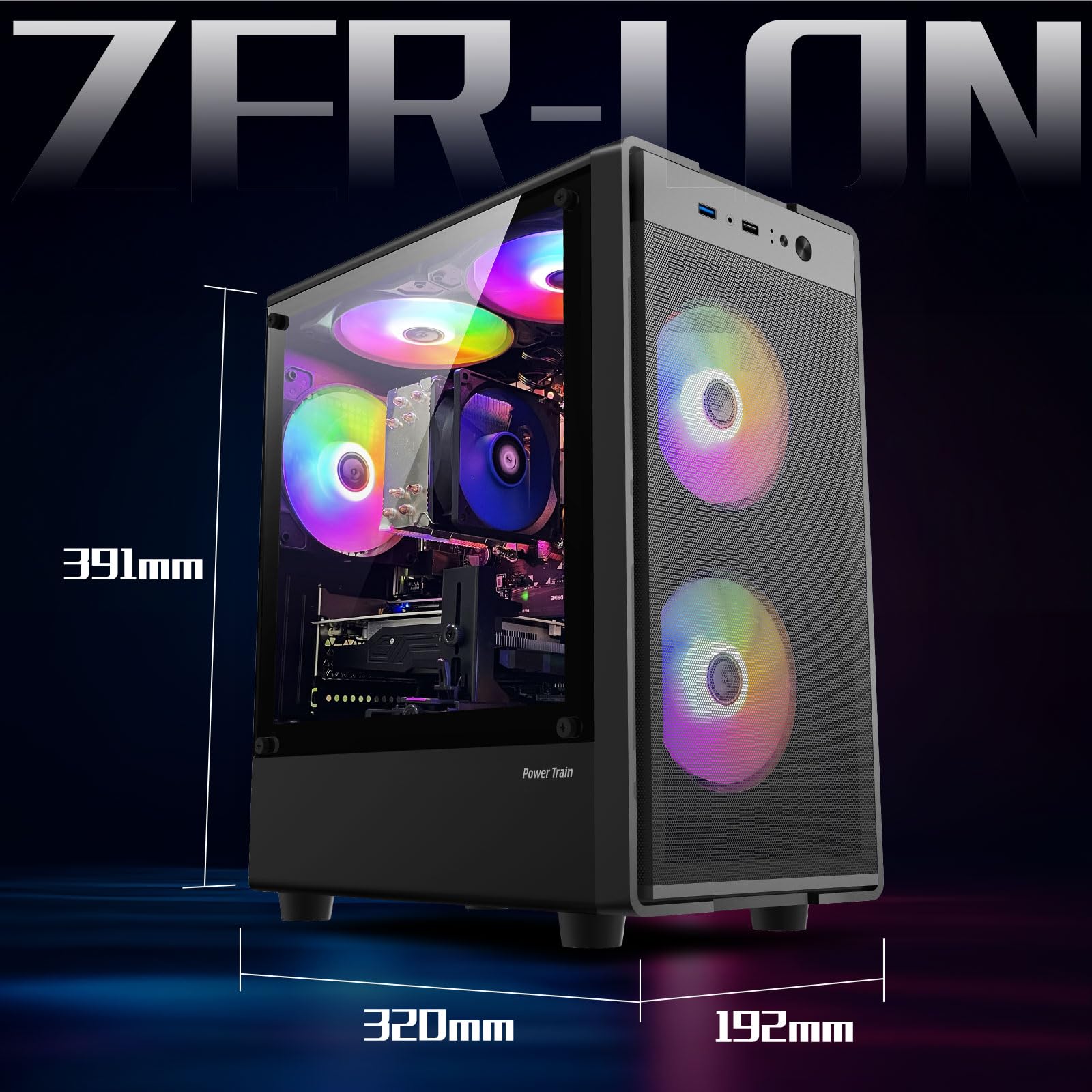 ZER-LON Gaming PC Desktop Computer, Intel Core I5 up to 3.6GHz, RX 550 4G GDDR5, 16G DDR3 RAM, 512GB NVME SSD, WiFi 5.0, Prebuilt Gaming PC Tower Computer with 5 RGB Fan — view 5
