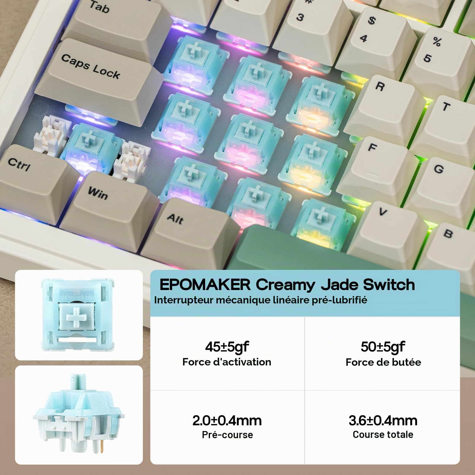 EPOMAKER RT82 Clavier Mécanique sans Fil avec Écran, Personnalisable Via | 2.4GHz/USB-C/BT5.0, RVB, Gasket, 5 Couches d'Amortissement, Keycap PBT, Clavier Gaming Hot-Swap,QWERTY (Creamy Jade)