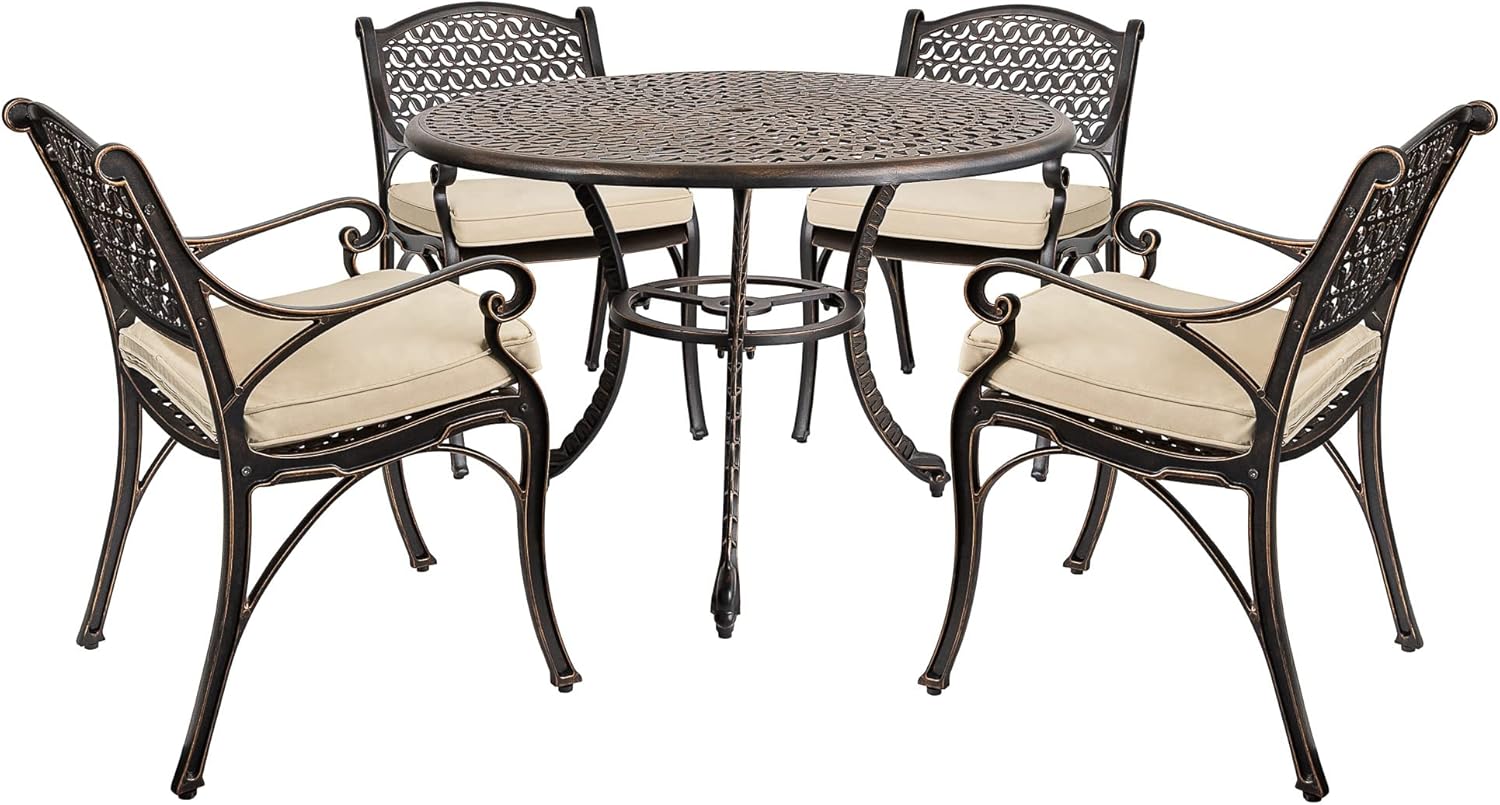 Kinger Home 5-Piece Cast Aluminum Patio Set, Metal Patio Dining Set, Patio Furniture Sets, Outdoor Furniture, Outdoor Table and Chairs with Cushions : Patio, Lawn & Garden