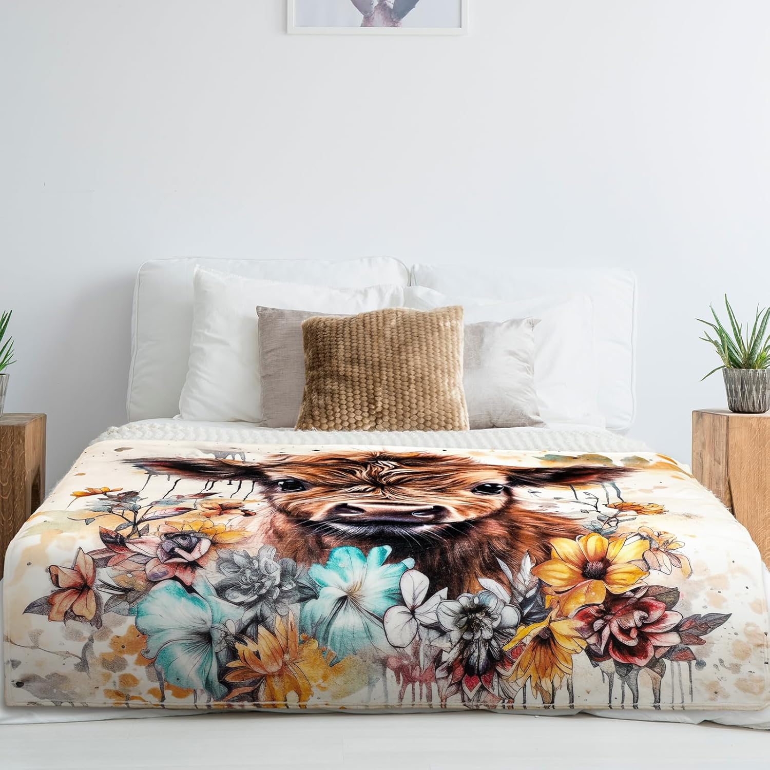 50 x 60 Highland Cow Blanket Cute Farm Cow Flannel Throw Blanket Cozy Family Blankets Soft Plush Warm Fleece Blankets for Women Men Christmas Birthday Gifts(Watercolor) - Image 3