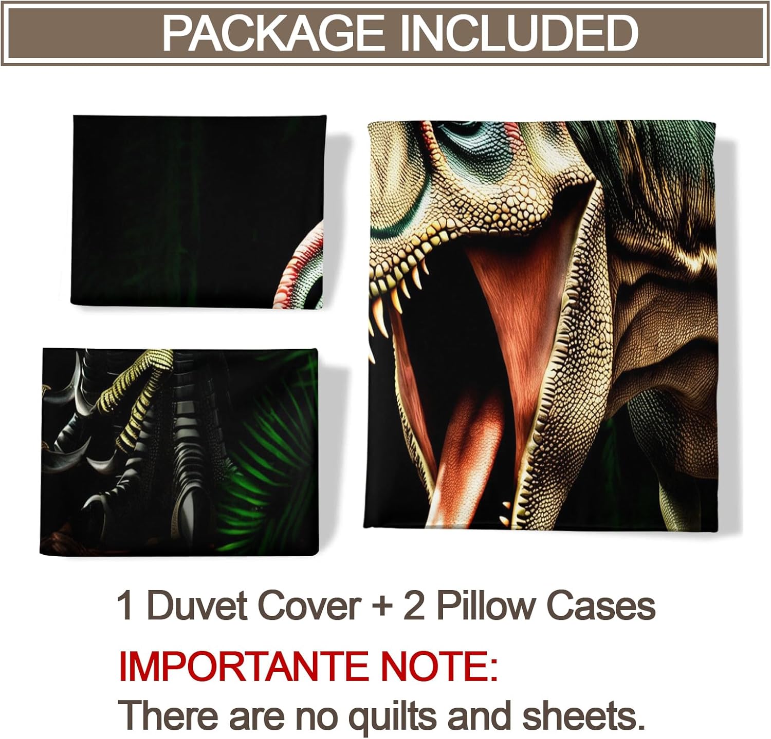 Kids Dinosaur Bedding Set, Toddler Dino Duvet Cover, Jungle Animal Comforter Cover, 3D Tyrannosaurus Bedspread Cover Decor 3Pcs King Size (No Comforter)