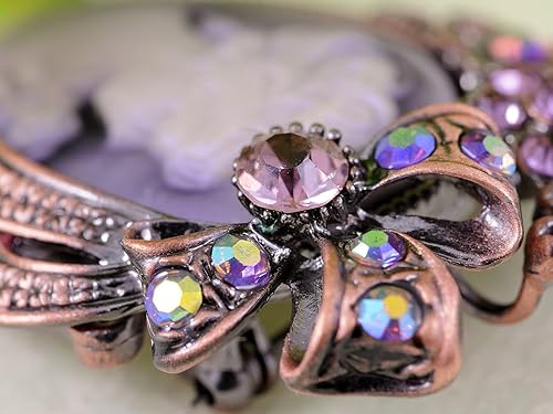 Vista 4 de Alilang broche camafeo inspirado en dama victoriana, con cristales como imitación de diamante y moño de cinta.