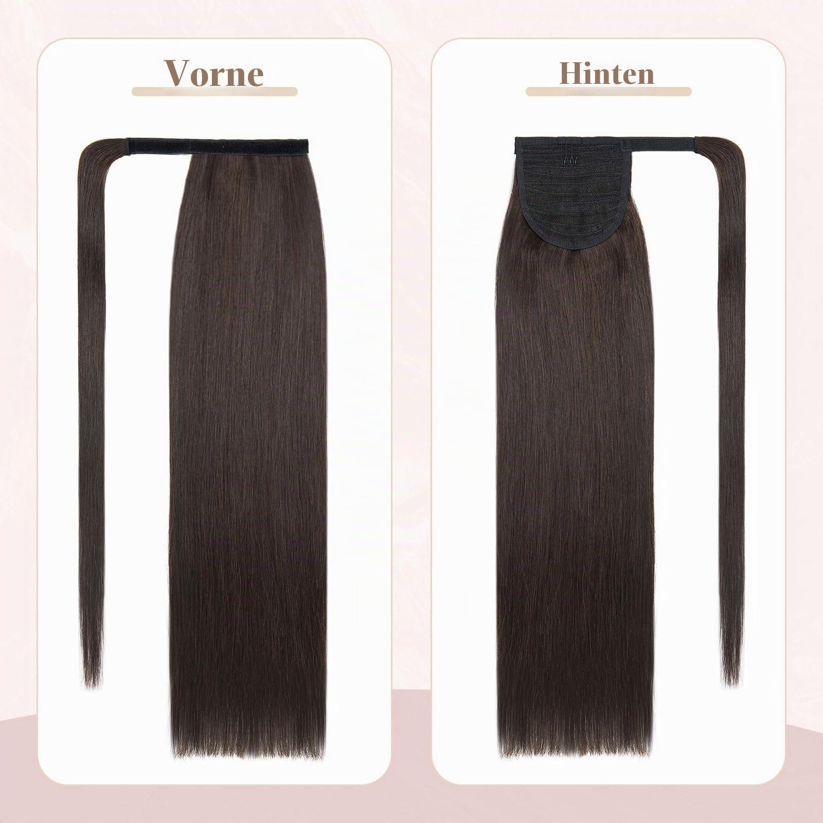 SEGOHAIR Pferdeschwanz Haarteil Echthaar Extensions Zopf 20"(50cm) Clip in Extensions Echthaar Lang Glatt Echte Haare Extensions Echthaar Remy Dunkelstes -95g