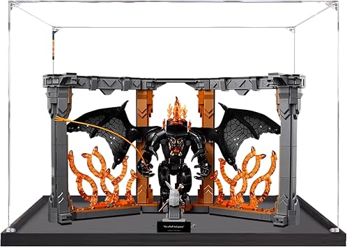 Acrylic Display Case for Lego 10367 The Lord of the Rings The Balrog Bookends Building Set, Clear Display Case, Dust-proof Display Case Compatible with Lego 10367 Only Display Case Black Base 3MM