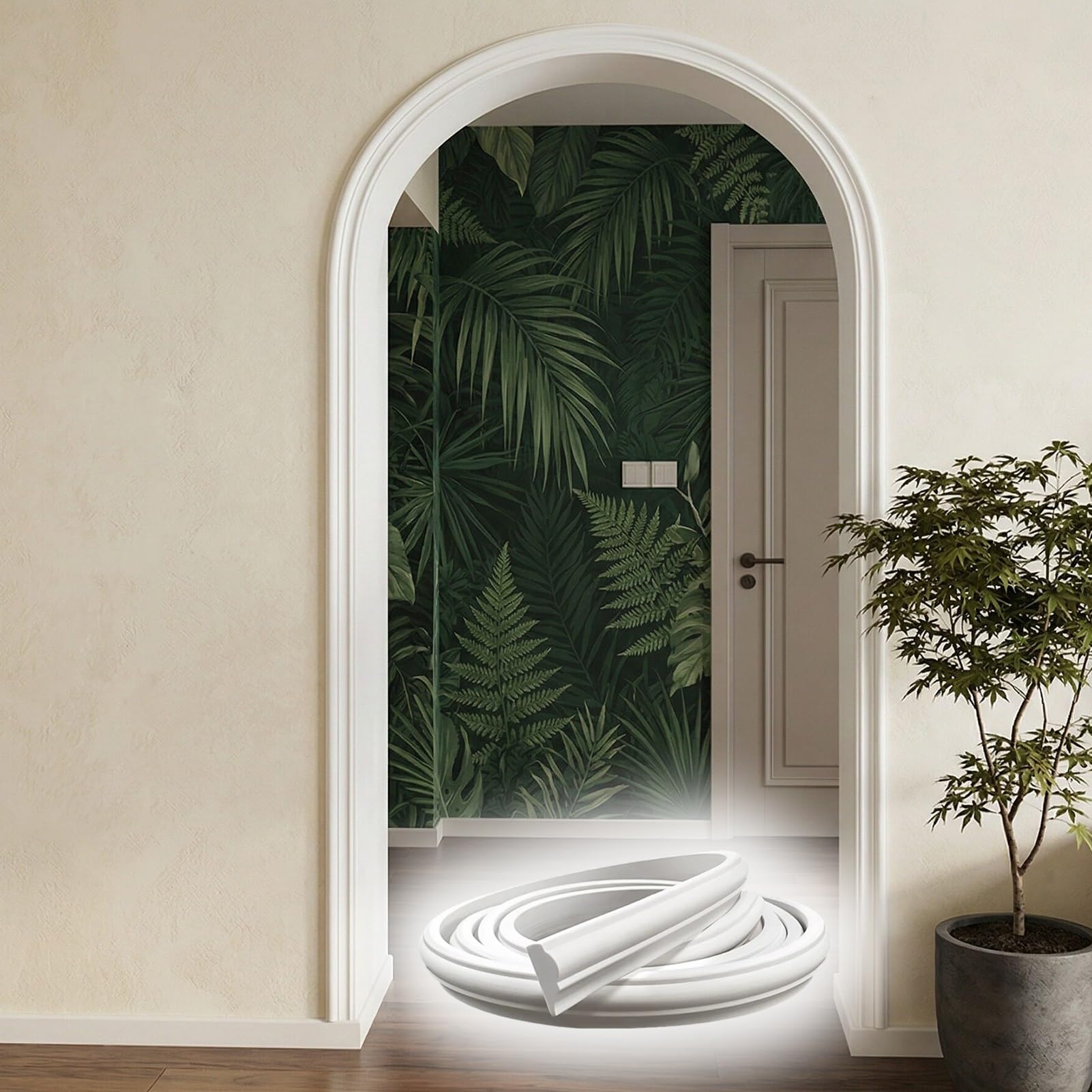 Door Arch Curved Arch Trim Molding for Interior Door, Decorative Arch Way Door Frame Kit, PVC Flexible Arch Edging Strip for Mirrors, Cabinets, Windows(4 cm (1 5/8"),5m(16.4ft))