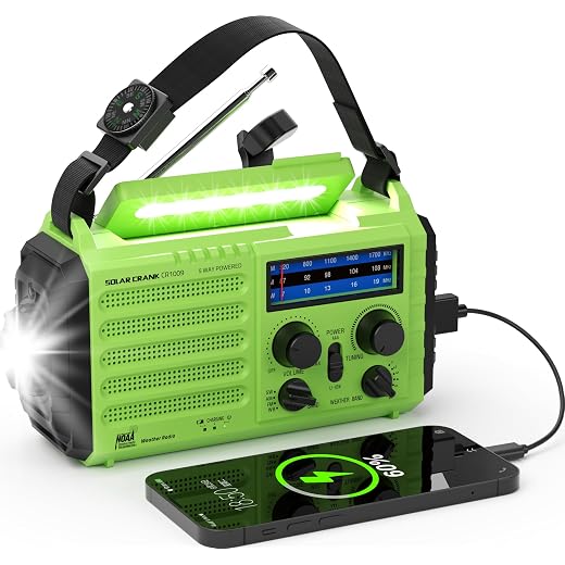 NOAA-Certified Emergency Weather Radio w/Power Bank (green, yellow) - $39.98