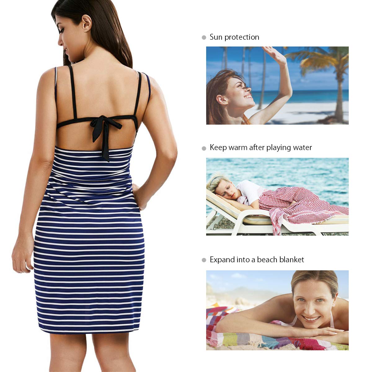 LumiSyne Vestido De Playa Mujer Bikini Cover Ups Vestido De Bikini Raya Moda Sexy Cuello En v Ropa De Baño Camisolas Pareos De Playa Talla Grande
