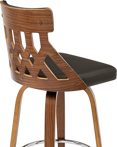 Miniatura 173 de Armen Living Jayden - Taburete de bar moderno giratorio de piel sintética gris y madera de nogal de 26 pulgadas para encimera de isla de cocina