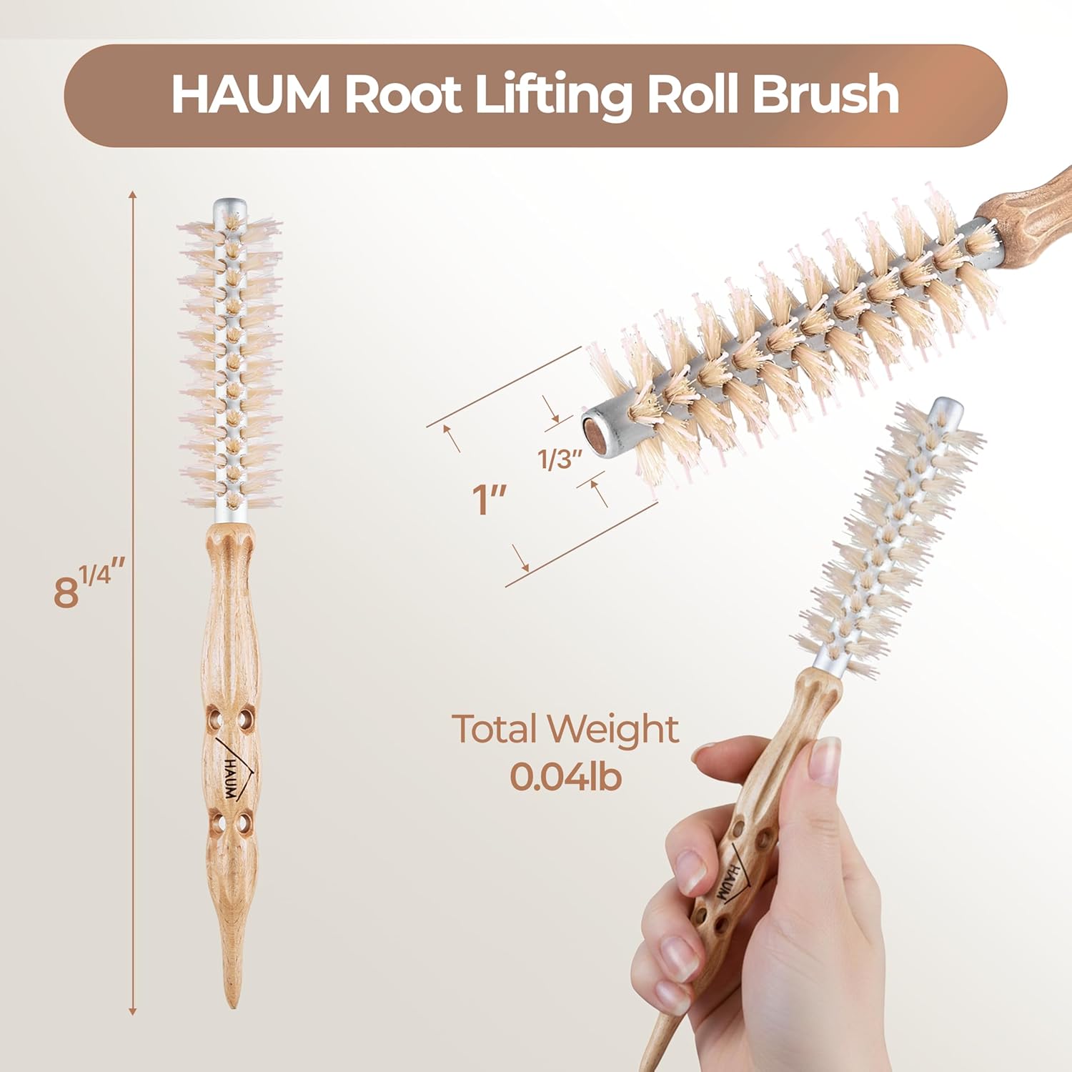 HAUM Root lifting Roll Brush Size 0 Boar Bristle Self-Dry Hair Brush (Orange)