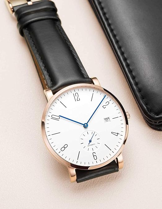 CARLIEN Ultra-Thin Automatic Watch for Men Simple Dial Watches with Leather Strap