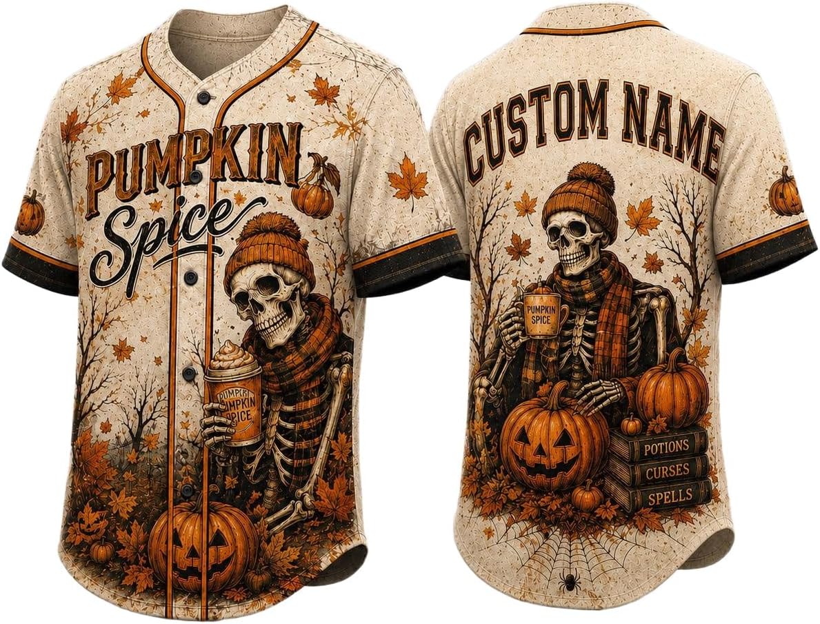 Custom Halloween Baseball Jersey for Men Women, Pumpkin Fall Vibes Shirt