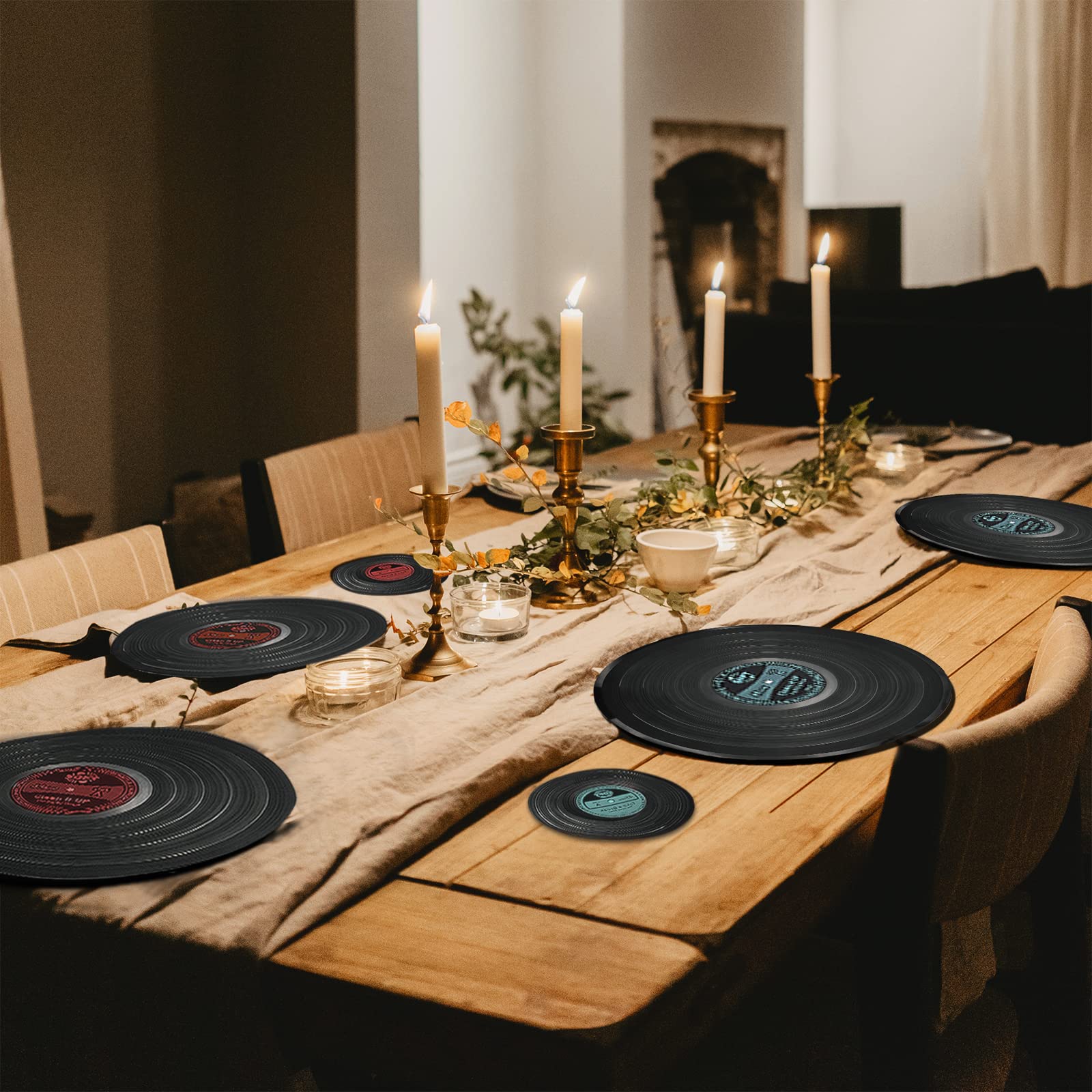 Lot de 4 sets de table et dessous de verre ronds en vinyle lavables résistants à la chaleur antidérapants de qualité alimentaire pour cuisine, restaurant, décoration d'intérieur