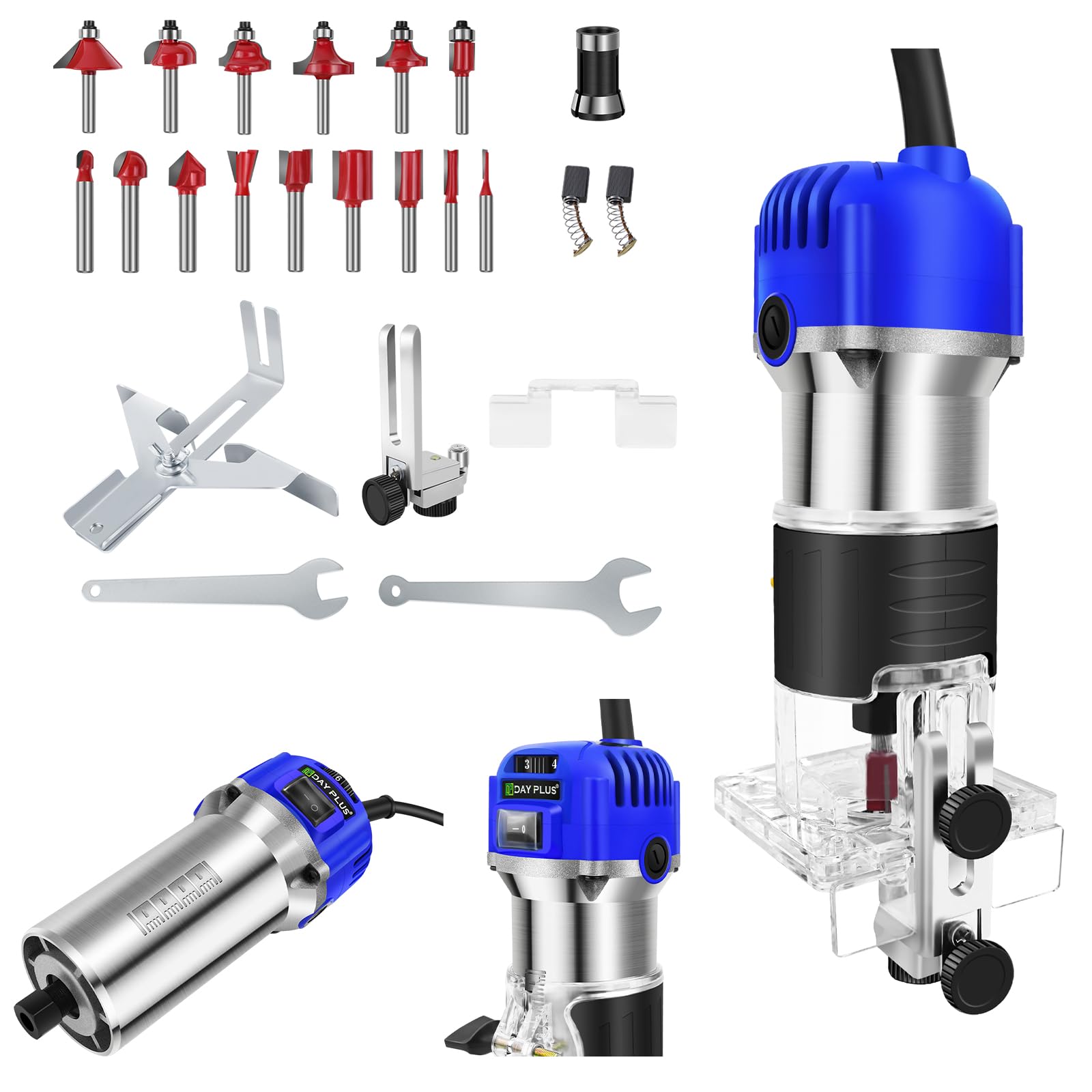 Palm Router Tool Trimmer, Oberfräse Holzfräse Tischfräse Holzfräse con 15PCS Fräser, HolzRouter Power Trim Router Holzbearbeitung Handheld Router für Handwerk/Kurven schneiden/Holz Schlitzen
