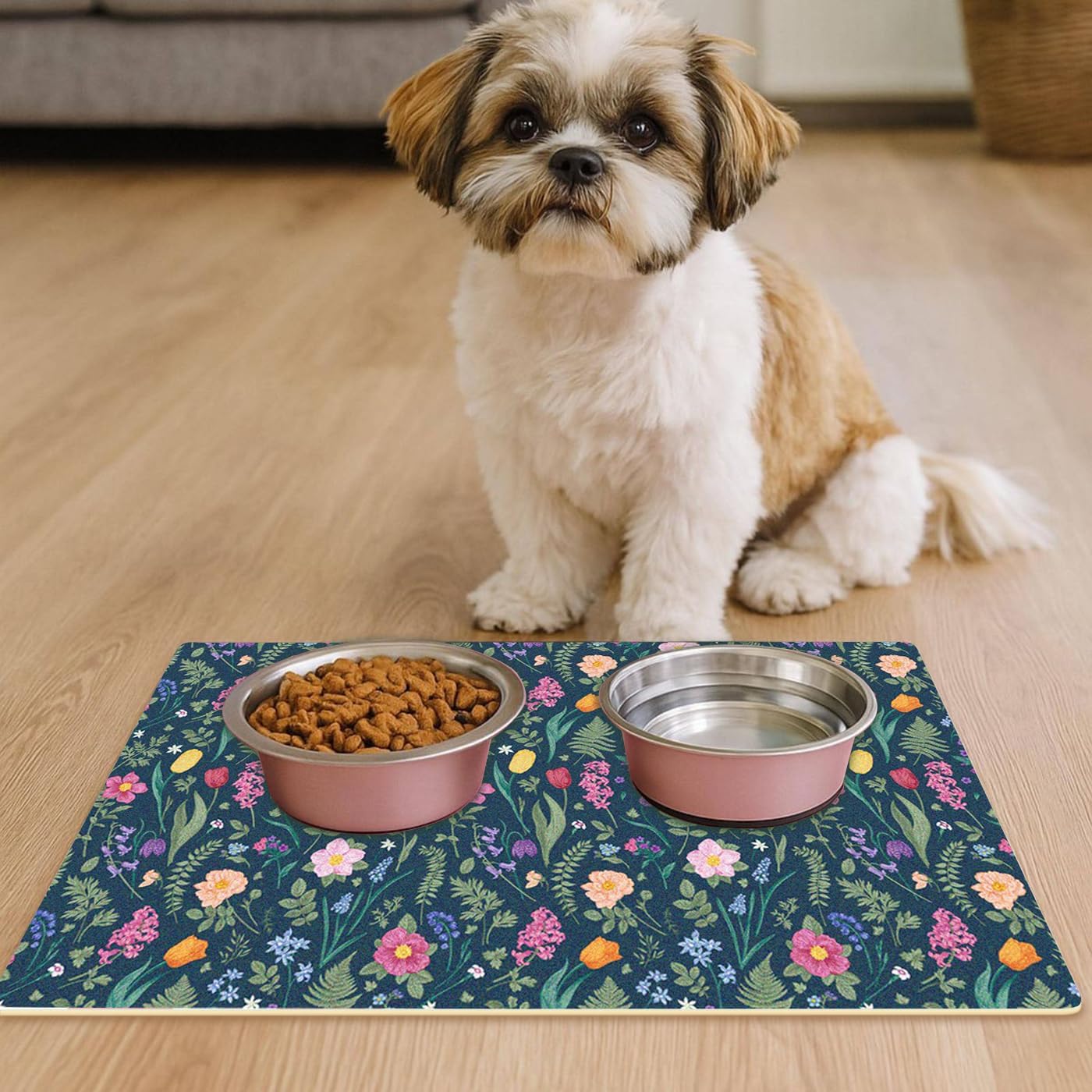 2-Pack Premium Dish Drying Mat - Coffee Bar Mat & Drainer Rack for Kitchen Counter Decor, Super Absorbent Drying Matt, Coffee Station Mat Machine Safe 12" x 19.5" (Fern Florals)