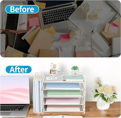 Miniatura 5 de AUPSEN Organizadores y accesorios de escritorio blancos, organizador de papel con bandeja de letras de 5 niveles con soporte ajustable para