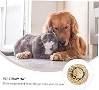 Vista 5 de Balacoo Sombrero de girasol tejido de paja para mascotas, gato y perro, adorable decoración para mascotas, fácil de usar