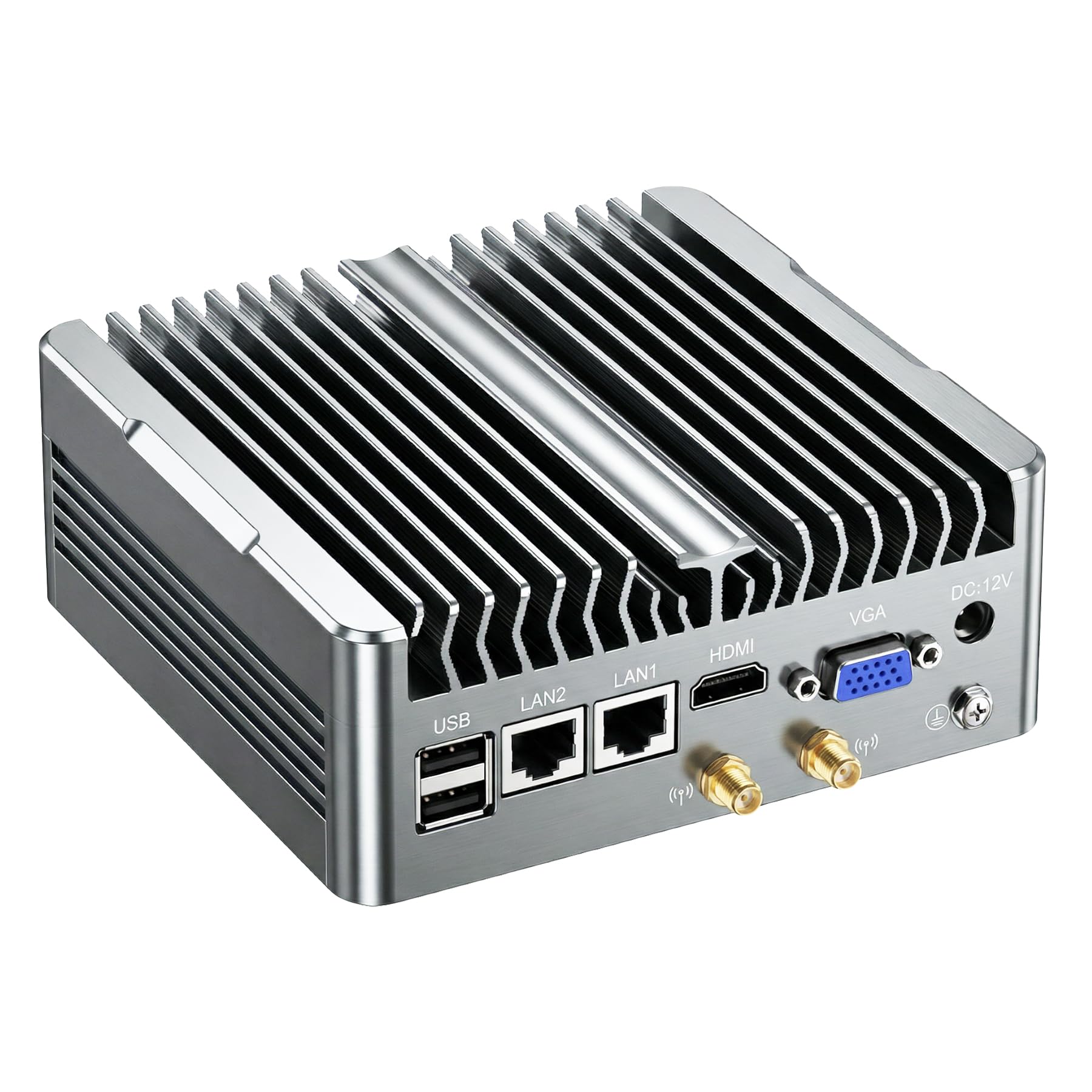 Mini PC Fanless,Computer Industriale Core i5-8250U,Display 4K HDMI+VGA,2RS232 Seriale,2RJ45 LAN,6USB,Windows 11 Pro,Auto Power On & Wake-on-LAN,Case in Metallo(16GB RAM 512GB SSD)