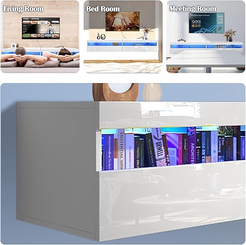 Miniatura 7 de Soporte flotante para TV, centro de entretenimiento flotante de 71 pulgadas montado en la pared, estante flotante de TV montado en la pared con