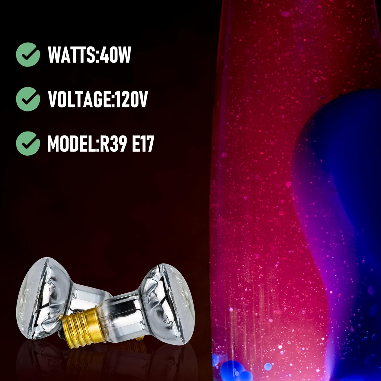IoF 2-Pack Lava Lamp Bulb 25w, 120V R39 E17 25W 2-Pcs Bulb Replacement for Lava Lamps, Glitter Lamps,Incandescent, Yellow, Heat Lamp Reflector Bulbs