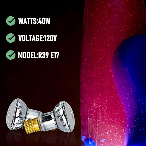 Miniatura 5 de Paquete de 4 bombillas de lava de 25 W, 120 V R39 E17 25 W 4 piezas de repuesto para lámparas de lava, lámparas con purpurina, incandescentes,