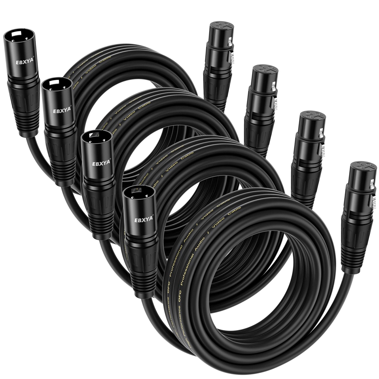 EBXYA Cable XLR 5m 4-Pack Premium para DMX512 y Control de Iluminación