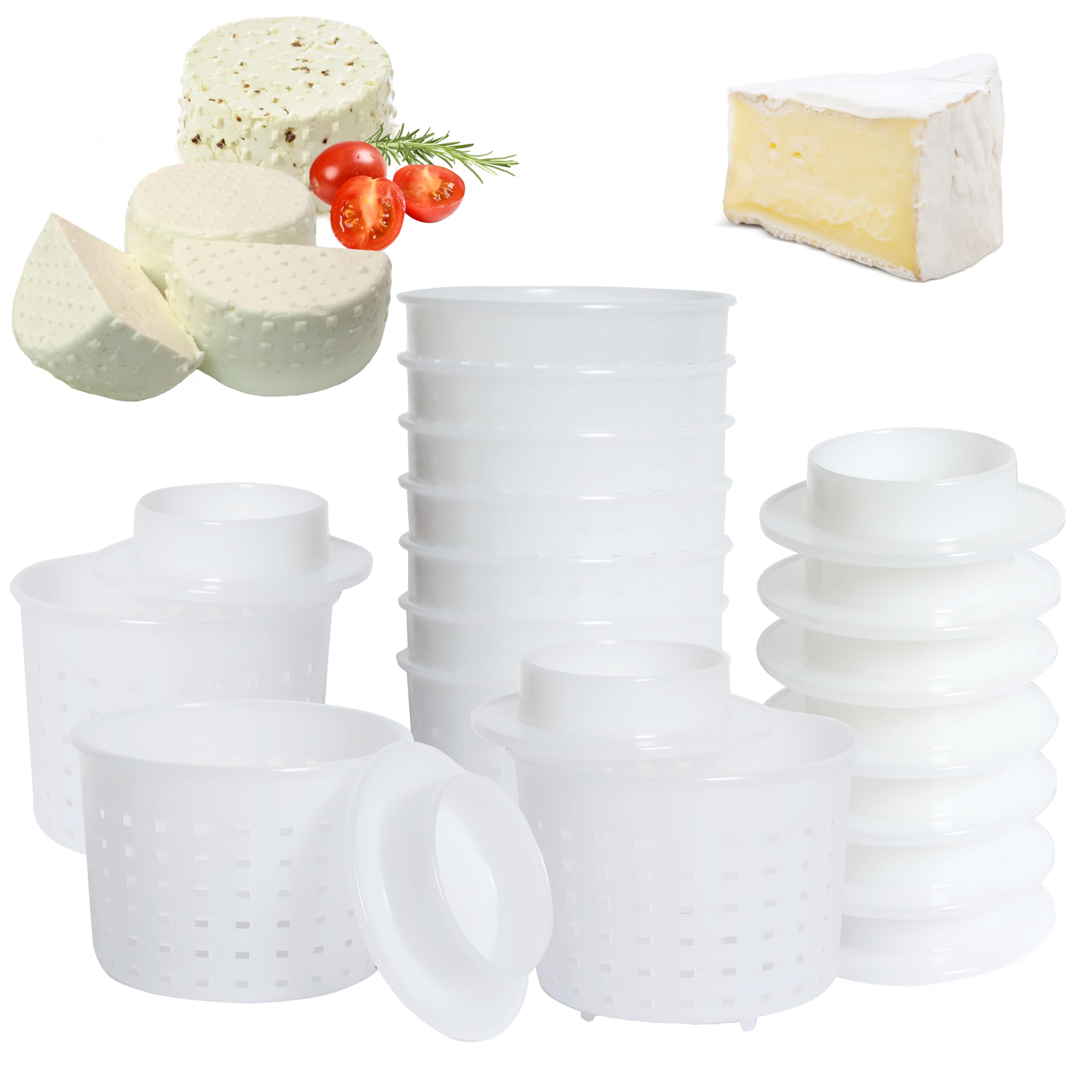 10 Käseförmchen mit Spender 300 ml - Set für den Hausgemachten Hartkäse und Weichkäse - Käsekorb