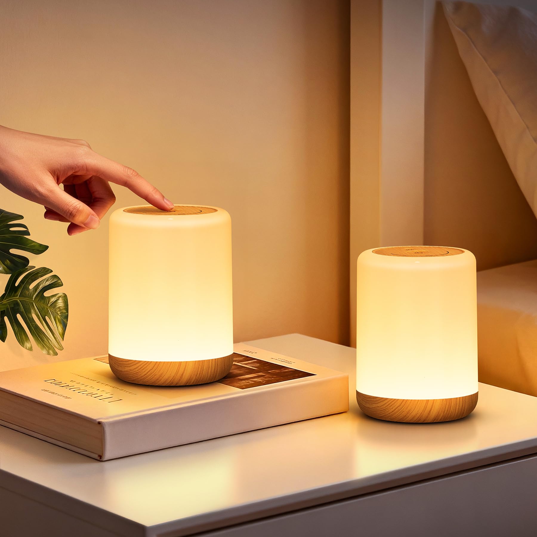 CAKLIK LED Nachttischlampe Touch 2er Set, 2000mAh Kabellos Stilllicht Dimmbar Nachtlicht USB Aufladbar mit 256 RGB & Memory & Timing für Schlafen, Schlafzimmer, Kinderzimmer, Wohnzimmer