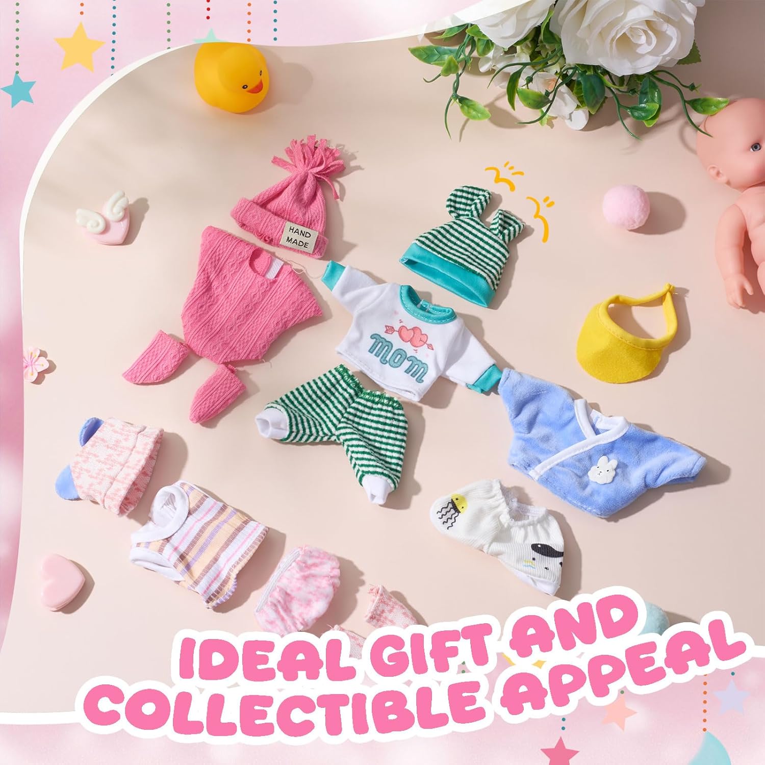 Halloscume 4 Set 6-7 Inch Doll Clothes Reborn Baby Dolls Clothes Costumes Outfits Christmas Birthday Gift Cute Pretend Doll Outfits, Dress up Accessories, No Dolls (Summer)