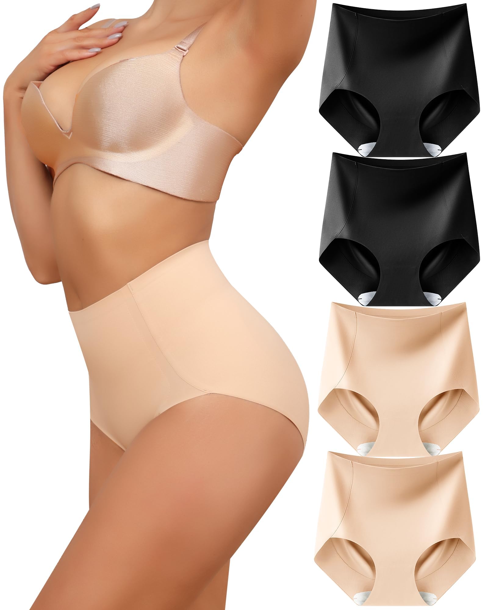 Levao Shapewear Women Tummy Control Underwear High Waisted Underwear Seamless Briefs Full Coverage 4 Pack S-XXXL