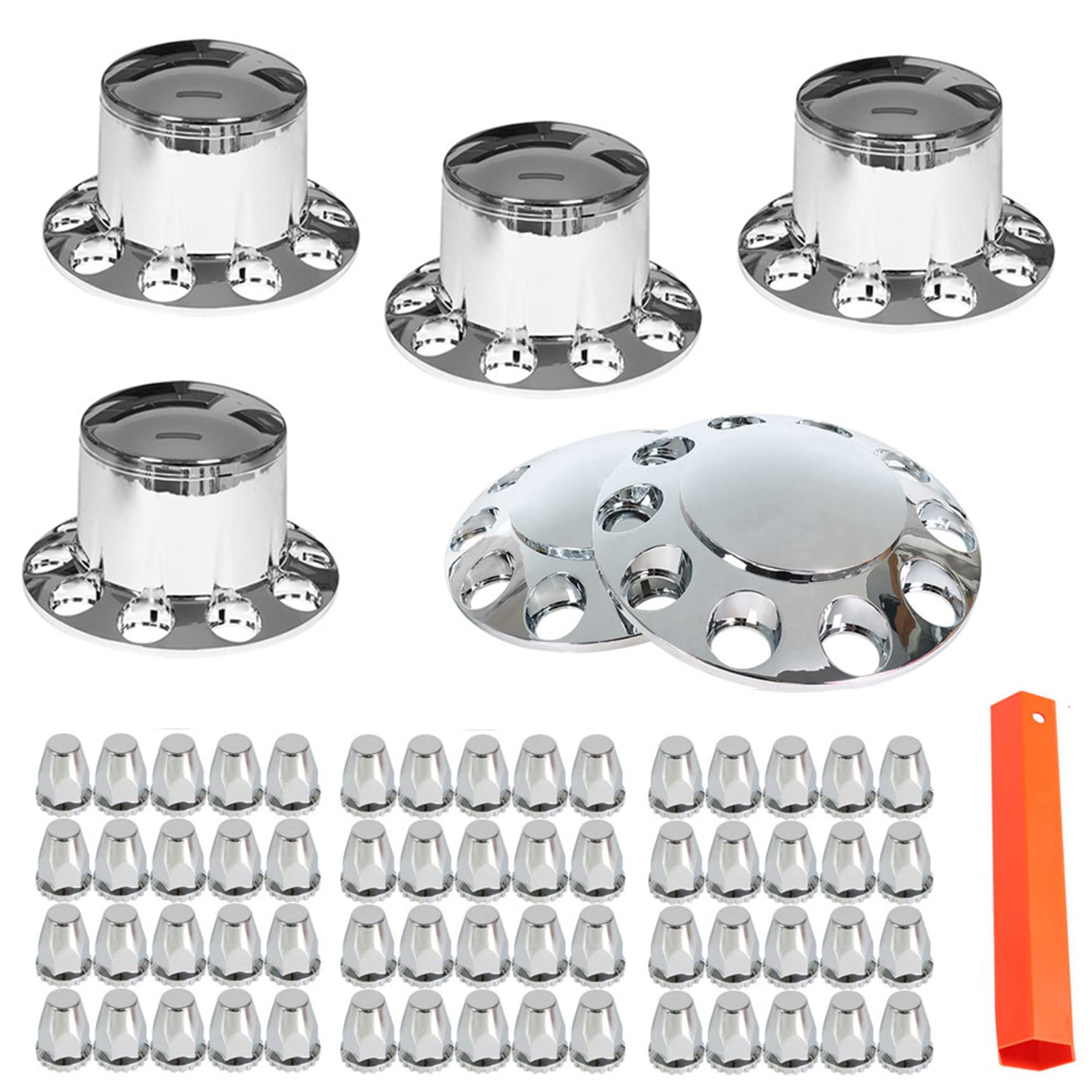 2 Front 4 Rear Semi Truck Hub Cover Wheel Axle Covers Front and Rear Chrome Plastic with 33mm Lug Nut Covers